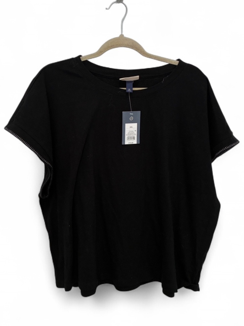 NWT Universal Thread Embroidered Trim Black Short Sleeve Boxy Tee Shirt